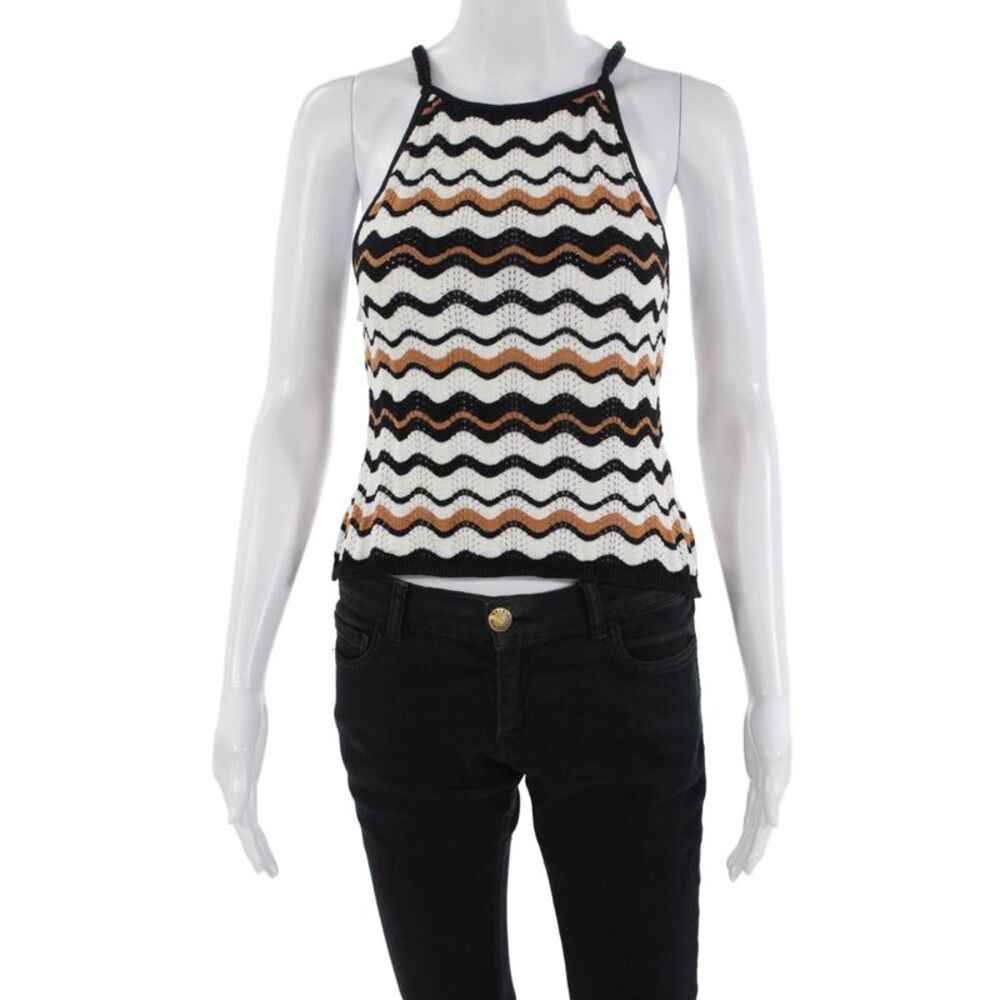MINKPINK Womens Elena Wave Knit Top - Black/White/Tan Size XS